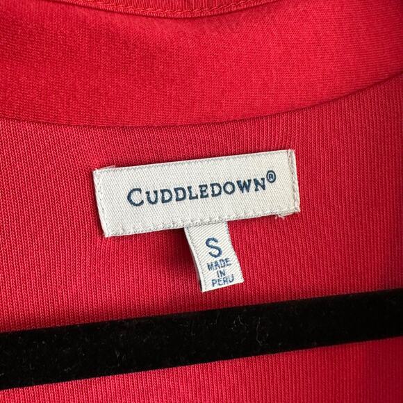 CuddleDown Tie Close Red Robe Size Small Long Sleeve French Terry Cotton Lounge - Picture 2 of 6